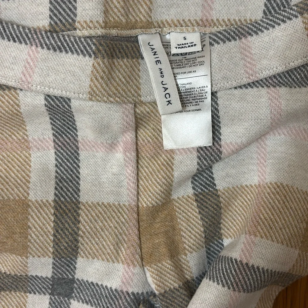 Janie and Jack Cream and Tan Cat Sweater and Plaid Pants Set